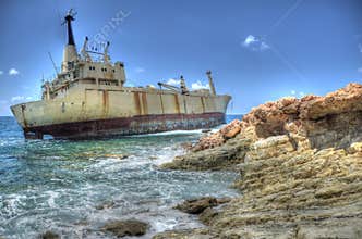 Wreck of the Edro III, Sea Caves, Paphos, Cyprus