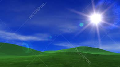Green Grassy Hills & Blue Sky