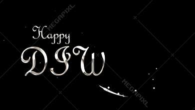 Silver Letter of Happy Diwali in cursive on transparent background.