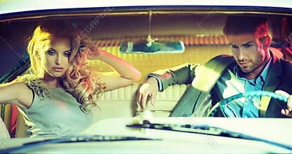 Retro couple during the journey