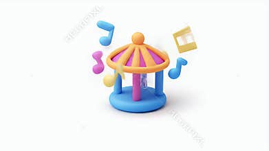 Carousel music box 3D render illustration on white background, a nostalgic and charming miniature.