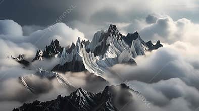 Majestic Black and White Marble Mountains with Dissipating Fog