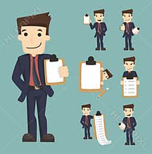 Set of businessman characters with checklist