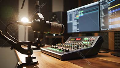 Professional broadcasting equipment in recording studio