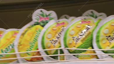 Supermarket aisles shelves full of jackfruit jack fruit products