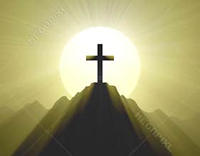 Mountain top cross holy light halo