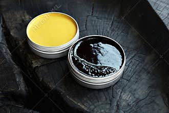 Cream Jar. Skincare Product On Wooden Background. Natural Cosmetics Beauty Spa Treatment Mask.