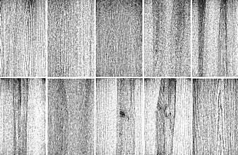 Distress wooden planks set collage texture. Black and white grunge background