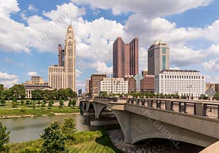 Cityscape of Columbus, Ohio, above the Scioto River