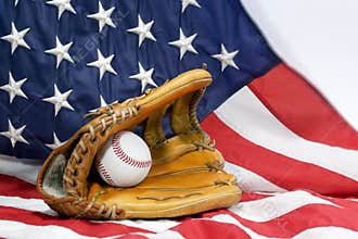 Baseball Glove, Ball & USA Flag