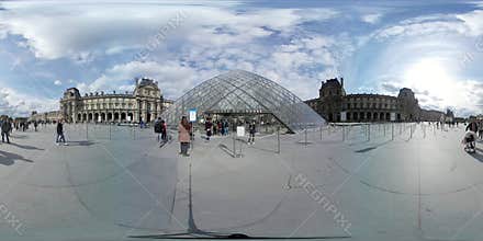 4K 360VR Video of Louvre Museum Pyramid in Paris France