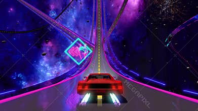 80s retro futuristic space drive seamless loop. Stylized highway in outrun style