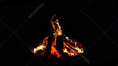 Burning Fire. Campfire on Night background.Relaxation