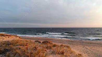 Aerial 4k Footage of Sunset at Miacomet beach, Nantucket