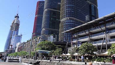 Sydney, Australia - October 18, 2019: International Towers at Barrangaroo, Darling Harbour Australia on a sunny blue sky