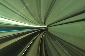 Scenery of tunnel from the moving train at turning