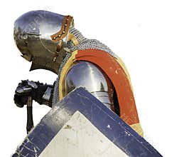 Bowing Spanish medieval knight isolated on a white background