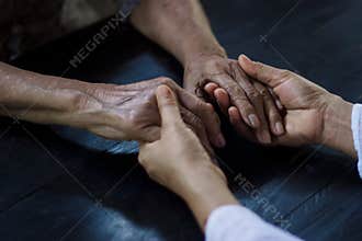 Alzheimer and parkinson concept, Memory loss due to dementia, Elderly women patient with physician nurse in home care