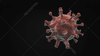 4K. Coronavirus cell molecule rotating with seamless looping isolated on black background. 3D rendering