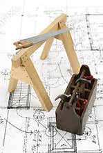 Construction tools on house plans.