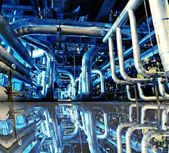 Industrial Steel pipes blue tones with reflection