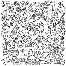 Hand drawn of Earth day, Ecology , go green, clean power doodle set isolated on white background, doodles sketch illustration