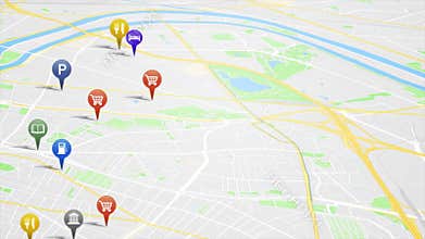 Smartphone App Map With GPS Pins Animation Loop