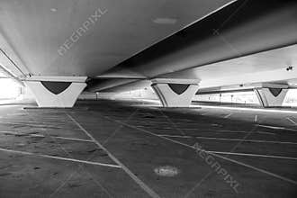 Black and white urban photography. Parking lot