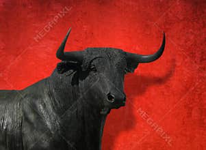Bull head with red background