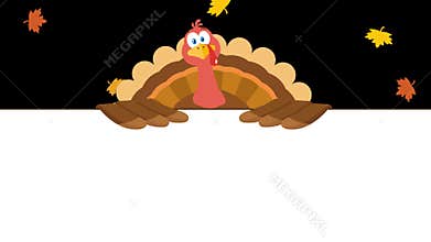 Turkey Bird Cartoon Character Over A Blank Sign