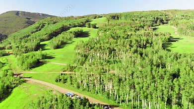 Aerial view of Vail hotels and city homes, Colorado, USA
