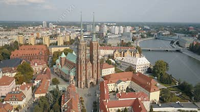 Aerial view of Cathedral Island in Wroclaw, Poland
