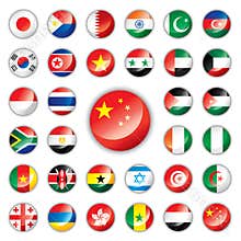 Glossy button flags - Asia & Africa