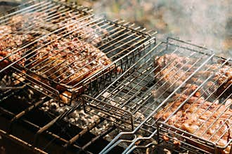 Picnic party food festival meat charcoal bbq ribs