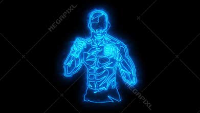 Blue fighter boxer animated logo with reveal effect