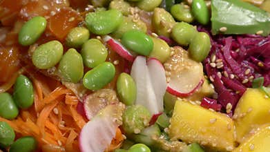 Food composition in colorful dishware