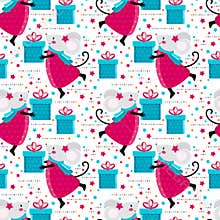 Seamless pattern cute cartoon mouse in vector. Kawaii mouse holds a gift. Happy rat gives a gift. Chinese symbol 2020. Funny