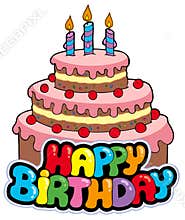 Happy birthday sign with cake