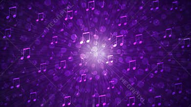 Abstract Music Notes Blast in Blurry Dark Purple Background