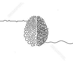 Human brain creativity vs logic chaos and order a continuous line drawing concept, organised vs disorganised