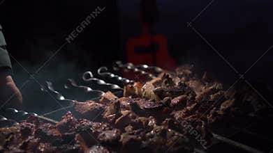 Barbecue On Grill At Night