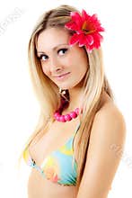 Beautiful young cheerful girl in a swimsuit