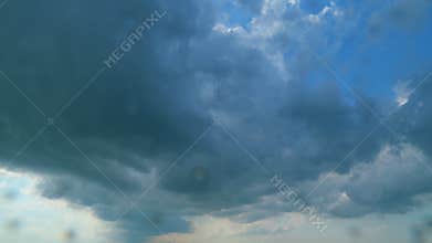 Time lapse. Thunder clouds before or after rain time. Dark storm clouds change shape.