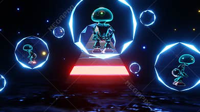 Dancing robot in a crystal sphere.