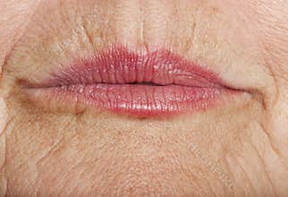Old lips with wrinkled skin