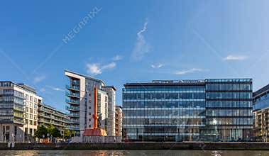 Modern Dublin Docklands or Silicon Docks. River Liffey Waterfront