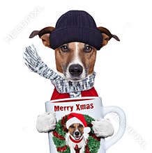 Christmas dog with cup