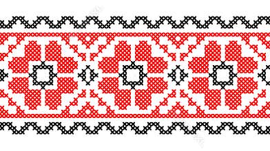 Ukrainian floral pattern. Vector ornament, seamless border. Ukrainian folk, ethnic flowers embroidery. Pattern in red