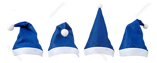 Santa Claus Christmas blue hat with white fur set isolated on white. Transparent png additional format