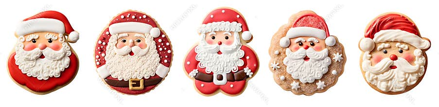 Gingerbread christmas santa claus cookie biscuit on transparent background cutout. PNG